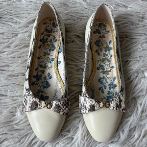 Gucci Yva Ivory Leather Snakeskin Bow Embellished GG Ballerina Flats Size 36